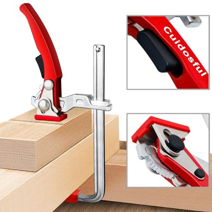 2 Pack Track Saw Clamps for Guide Rail – Heavy Duty Quick Release Ratchet Clamp Set, Compatible with Festool, Makita, Dewalt, Table Saw Hold Down, T Track Woodworking Clamps with Non-Marring Pads - color: Red