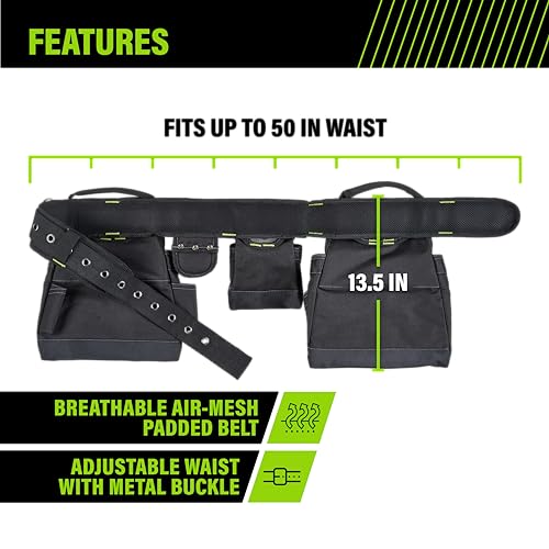 AWP Tool Belt Tool Rig, Durable Premium Utility Belt Organizer for Men & Women, Utility Work, Electrician, Mechanic - style: Carpenter Tool Rig