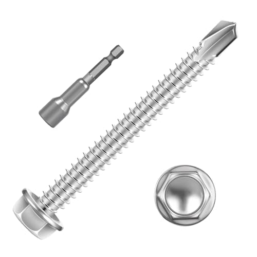 #10 x 2-1/2" (80 PCS) Sheet Metal Screws, Hex Washer Head Self Drilling Screw, 410 Stainless Steel Flanged Fast Self Tapping Screws - size: #10 x 2-1/2"