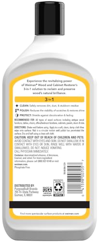 Weiman Wood and Cabinet Restorer 3-In-1 Bundle - Removes Dirt, Residue, Dust, Reduces Scratches, Restore Shine, Prevent Fading, UV Shield Technology, Safe for Antique Wood, Tables, Chairs, Cabinets