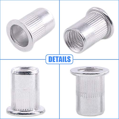 Glarks 110Pcs Aluminum Alloy M3 M4 M5 M6 M8 M10 Flat Head Metric Threaded Rivetnut Insert Nutsert Rivet Nut Assortment Kit