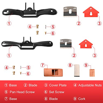 9" 10" Adjustable Spokeshave Kit with 6pcs Metal Blade, Woodworking Plane
