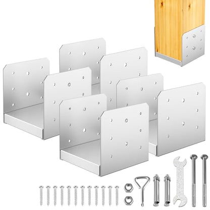 6"x6" Adjustable Post Base, 4Pcs Stainless Steel Post Anchor Bracket - size: 6x6