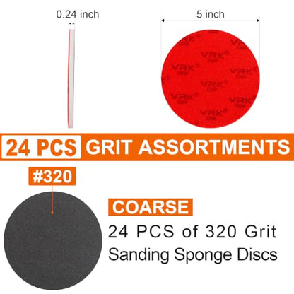 24 PCS 5 Inch Hook and Loop Sanding Sponge Discs Set 320 Grit - size: 5 In 320 Grit 24 PCS