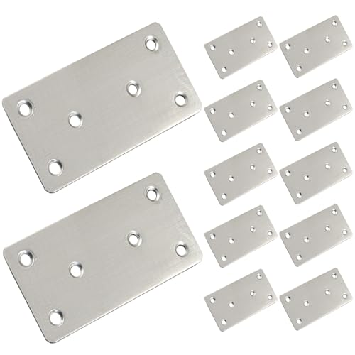 Murtenze 12 Pack Flat Mending Plate, 100 x 50mm Stainless Steel Straight Brace Repair Joining Fixing Bracket for Wood Furniture - size: 100 x 50mm