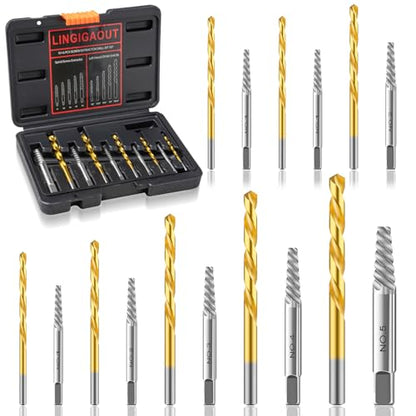 16PCS Screw Extractor Set with Left Handed Drill Bits Easy Out Bolt Remover Kit for Stripped Broken Damaged Rusted Screws and Rounded-Off Bolts