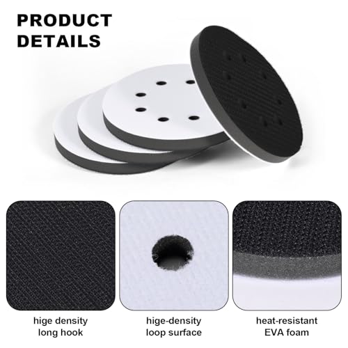 4Pack 5 Inch 8 Holes Orbital Sander Foam Pad,Hook and Loop Foam Sanding Pads,Sponge Cushion Buffer Backing Pad for Orbital Sander
