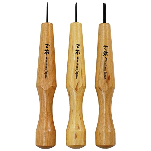 Wazakura 3PCS Bonsai Chisel Kit with Round Gouge, Single Bevel Skewed