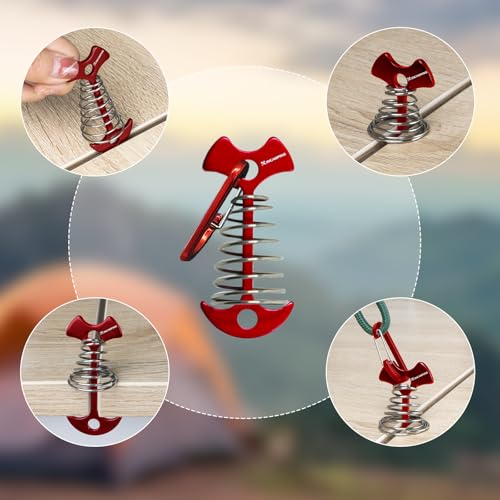 Deck Anchors XINCAMPING 12pcs Aluminum Tent Pegs for Wooden Decks, Windproof Rope Tighteners & Adjusters for Tents, Canopies, Camping Furniture Red - color: Red