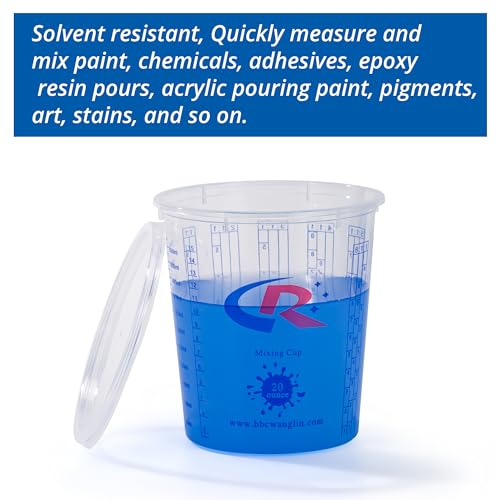Paint Mixing Cup 20 Ounce, Accurate Measurements in Ratios and OZ. and ML, 36PCS Plastic Graduated Measuring Cups with 12PCS Lids for Paint, Resin, Epoxy, Acrylic, Pigments, Art - color: 20 ounce, size: Cups - Box of 36 + 12 Lids