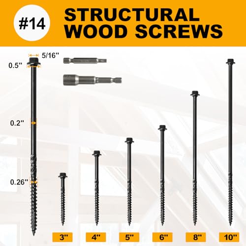 #14 x 3 Wood Structural Screws - color: Black, size: 3 Inch