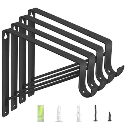4-Pack Closet Rod Bracket, 10.8x10.8Inch Closet Shelf Brackets Heavy Duty Wall Mounted, Matte Black Steel Closet Rod Support Brackets Holder, 300 Lbs Load Capacity with Anchors Screws - color: 4Pack-Black