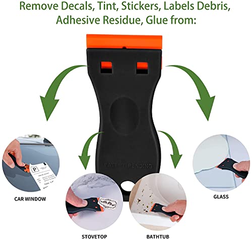Plastic Razor Blade Scraper, Scraper Tool with 20 PCS Plastic Razor Blades for Removing Labels Adhesive Decals Sticker from Windows Glass (Black) - color: Black-1pcs