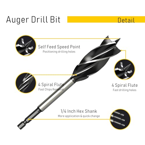 Wood Drill Bit 7/16 in. x 6-1/2 in. x 2Pcs Auger Drill Bits for Wood with 1/4 Inch Quick Change Hex Shank - size: 7/16 Inch