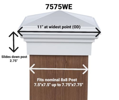 8x8 Post Cap (7.5") White New England Pyramid Style Post Top for Standard Pressure Treated Post Fences, Mailboxes & Decks… - color: White, size: 8x8 standard (7.5")