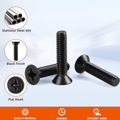 M4 x 20mm Flat Countersunk Head Machine Screws, Cross Screw, 304 Stainless Steel 18-8, Black Finish, 50 PCS - size: M4 x 20mm