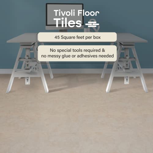 Tivoli Self Adhesive Vinyl Floor Tiles, 45 Tiles, 12 x 12 in, Peel & Stick - color: Carrera Marble