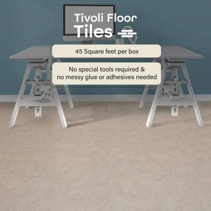 Tivoli Self Adhesive Vinyl Floor Tiles, 45 Tiles, 12 x 12 in, Peel & Stick - color: Carrera Marble