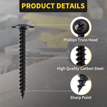 Truss Head Wood Screws #8 x 1-1/4 Inch, 80PCS, FIXLINK Self Tapping Screws - color: Black, size: #8 x 1-1/4"