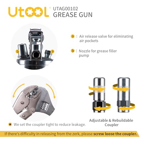 UTOOL 8000 PSI Heavy Duty Pistol Grip Grease Gun Kit, 14 oz Capacity - size: 8PCS