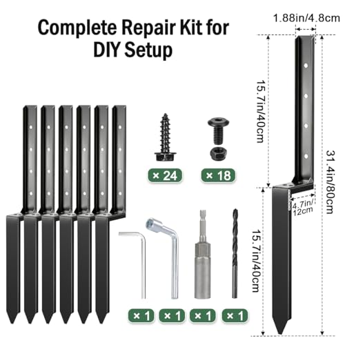 6 Pack Fence Post Repair Kit, Removable Anchor Spike for Wood Post - size: 6 PCS