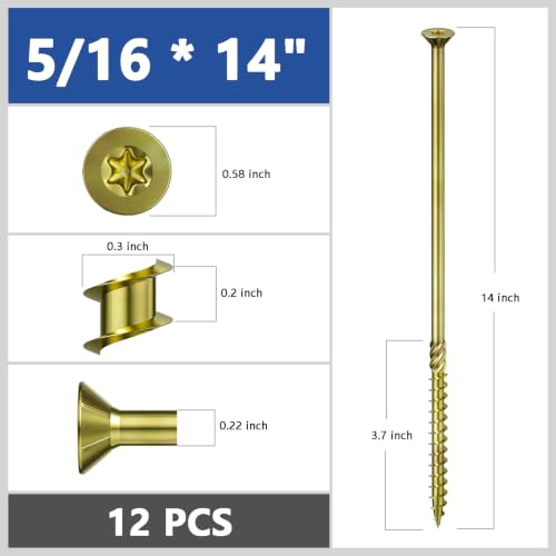 Wensilon 5/16 * 14" Yellow Deck Screws 12pcs 2lbs 8x350mm Lag Screws - color: Yellow, size: 5/16*14"