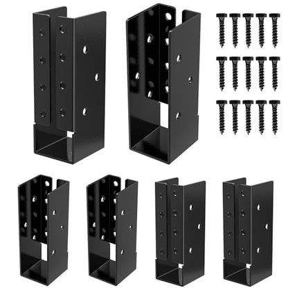 FMhotu Concealed Joist Hanger (6 Pack), 2"x6" Outdoor Concealed-Flange Joist Bracket with Screws, Q235B Steel Powder Coated Concealed Mount Light Joist Hangers for 2"x6" Beam, Swing, Handrail, Fence - size: 2X6