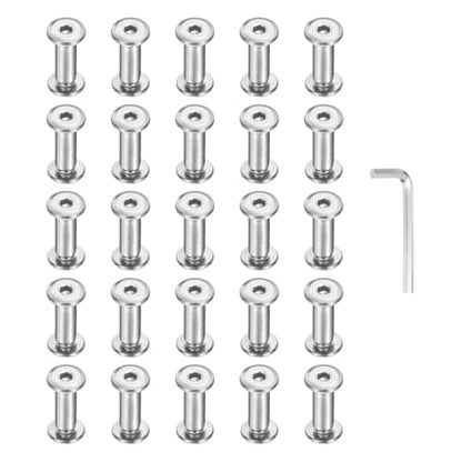 PATIKIL M5x5mm Hex Chicago Screws 6x16mm, 20Pcs 304 Stainless Steel Metric Hex Drive Socket Cap Binding Post Screw Posts for Scrapbook Leather Belt Album Furniture Repair, Silver - size: M5x5mm, 6x16mm