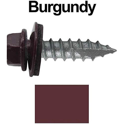 14 x 1 Burgundy Metal Roofing Screws - Hex Washer Head- Self-Starting/Tapping - EPDM Washer. 1 x 250 Count Bag - 250 Screws - color: BURGUNDY, size: 1"
