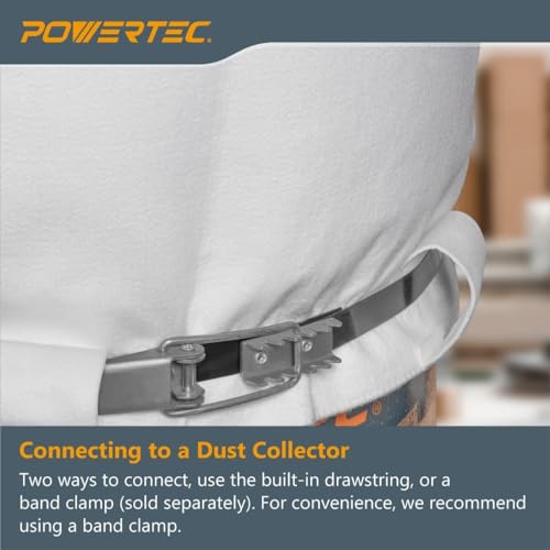 POWERTEC 70426 Dust Collector Bags and Clamp Set | 21" x 31" x 1 Micron Filter Upper Bag with 19-1/8 Inch Band Clamp and 5pc Clear Plastic Dust Collection Bags 20" x 43" - style: Dust collector bag set + band clamp