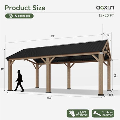Aoxun 12' x 20' Wood Gazebo with Galvanized Steel Gable Roof, Gray - color: Taupe Gray, size: 12' x 20'