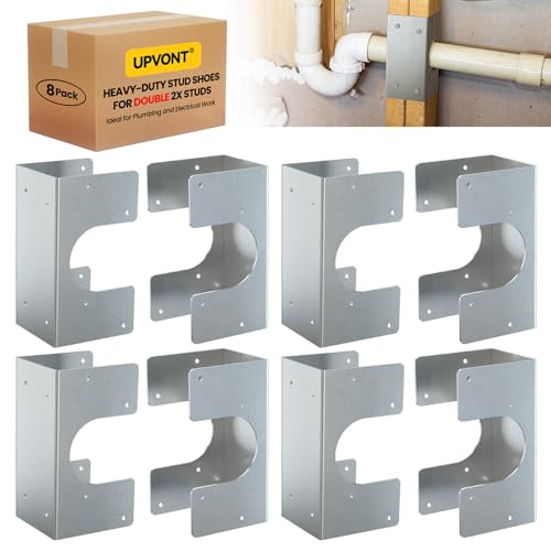 Stud Shoes for Double 2X Studs, 16-Gauge Galvanized Stud Shoes, 6.25" Height, 3" Width, Fits Up to 2 3/8" OD Pipes – Thicker, Higher, IBC/IRC Code Compliant, Extra Durable (6.25"x3"-8 PCS)