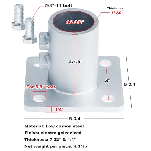 GBGS 2-3/8"Round Post Floor Flange,Heavy Duty Anchor Base,1 Pack
