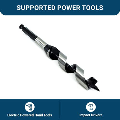 Benchmark Abrasives 1 Inch Auger Drill Bit for Woodworking,7/16” Hex Shank Tool for Smooth, Clean Cuts Hole Carbon Steel Hole Cutter Drill Bit for Drilling on Soft & Hard Wood, MDF, Plywood - size: 1 in