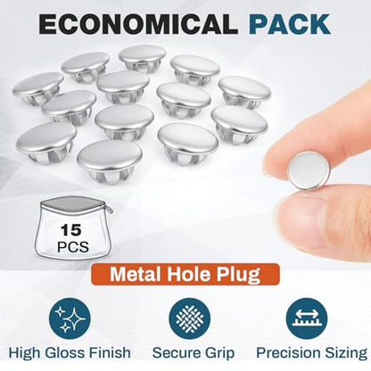 Hicarer 15 Pack Fit 1/4"(6.4mm) Hole Metal Hole Plugs - color: Silver, size: 1/4 Inch (6.4 Mm)