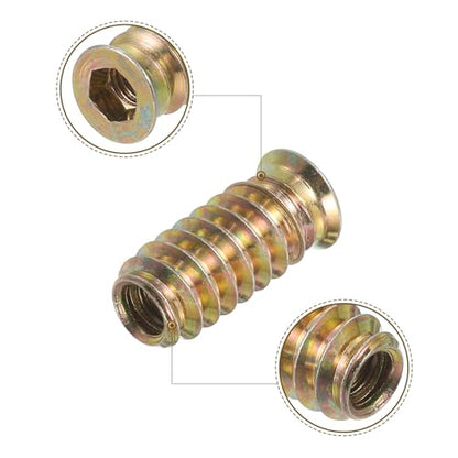 uxcell M6x60mm Hanger Bolts, 12pcs 31mm Wood Dowel Screw Self-Tapping Screw with 12pcs M6x24mm Threaded Insert Nuts Interface Hex Socket Drive, for Joint Furniture Legs