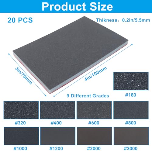 20Pcs 1000 Grit Sanding Sponge Set - style: 1000 Grit-20 Pcs