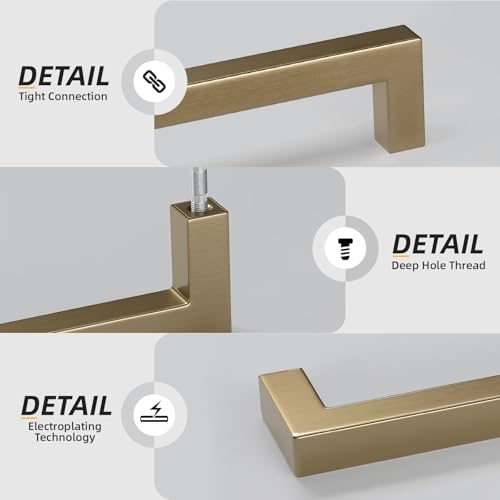 Goldenwarm 10 Pack Champagne Bronze Cabinet Pulls Gold Cabinet Handles 5 Inch Champagne Drawer Pulls Brushed Bronze Drawer Handles Kitchen Dresser Hardware T Bar Square Hardware for Dresser Bedroom - color: Champagne Bronze, size: 5in Hole Centers