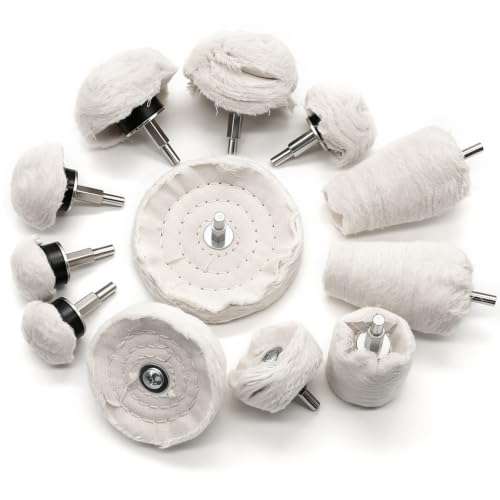 Tnisesm 12Pcs Polishing Pad Buffing Wheel Kit for Metal Aluminum Stainless Steel Chrome Wood Plastic Ceramic Glass Woods Fabric Cotton Machine Jewelry etc - color: white-12PCS