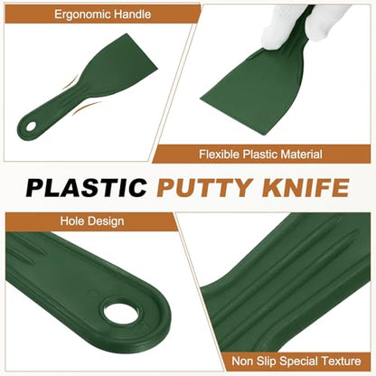 HARFINGTON 5pcs Putty Knife Scraper 3" Width Flexible Plastic Putty Knife Paint Scraper Tool for Taping Drywall Spreading Painting Wall Scratching Dark Green - color: Dark Green, size: 3"