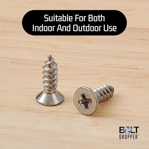 Bolt Dropper #4 x 1/4" Stainless Steel Flat Head Phillips Wood Screw (100 Pack), 18-8 (304) Stainless Steel Sheet Metal Screws - Type A Point, Plain Finish - size: #4 X 1/4"