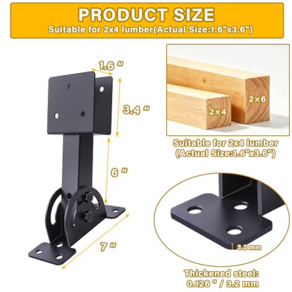 3 Pcs Pergola Roof Riser Bracket Kit Heavy Duty Adjustable for 2x4/2x6 Wood - size: 2x4-3