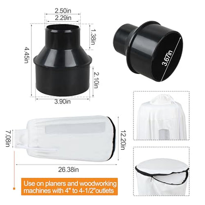 Dust Collector Bag & Hose Reducer for Woodworking Planers