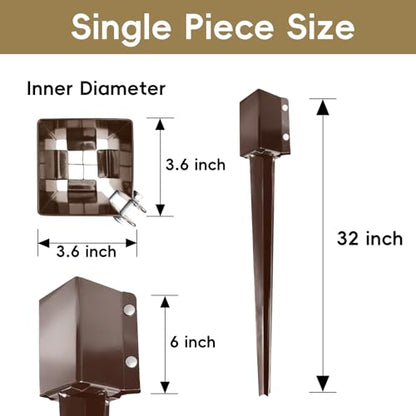 Thealyn Heavy Duty Metal Fence Post Anchor 32 Inch, 4"x4" Ground Spike - size: 32 inch