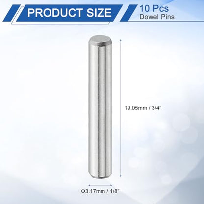 uxcell 10 Pcs 1/8x3/4 Dowel Pins, Bearing Steel Cylindrical Dowel Pins Shelf Support Peg Pin Rod Fasten Elements Metal Shelf Pegs - size: 1/8x3/4"
