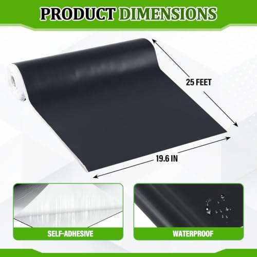 Pushglossy 1 Roll EPDM Rubber Roofing Membrane 50 Mil, 19.6" x 25 Ft, Black - color: Black, size: 19.6" x 25 Ft