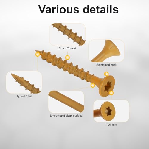 Wood Screws #8 x 1-1/2’’, T25 Star Torx Drive Flat Head Deck Screws, Tan, 165Pcs (1lb) - color: Tan, size: 8X1-1/2’’