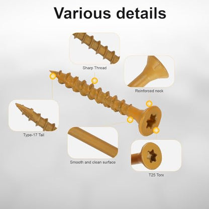 Deck Screws #8 x 1-1/2’’, T25 Star Torx Drive Flat Head Wood Screws, Tan, 5lb - color: Tan, size: 8X1-1/2’’