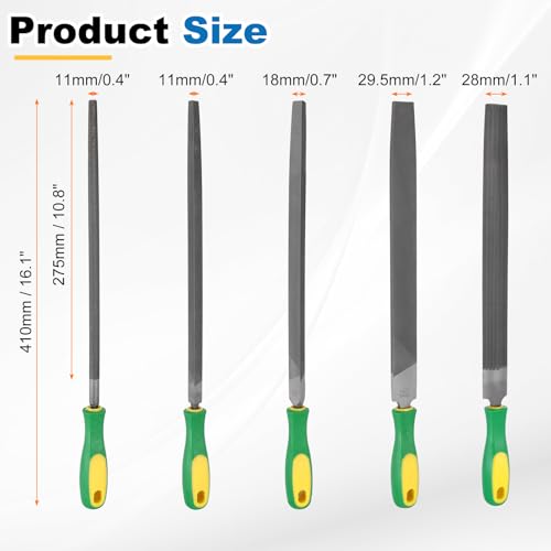 HARFINGTON 5pcs Metal File Set 12" Fine Teeth High Carbon Steel Hand Files with PP Handle Square/Flat/Triangle/Half-Round/Round for Metal Wood Stone Grinding Polishing Engraving - size: 12 Inch, style: Fine Teeth
