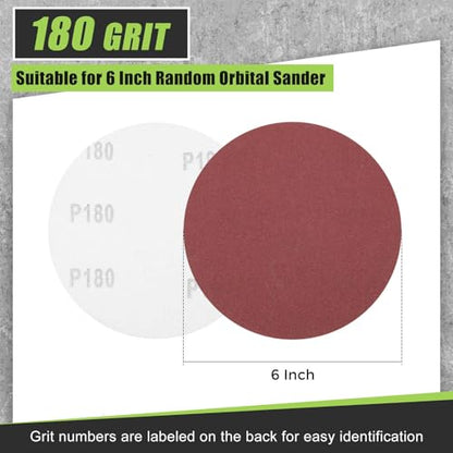 DTGN 6In 180Grit Hook and Loop Sanding Disc 10Pcs Red Aluminum Oxide - color: Red, size: 6 Inch(180 Grit)